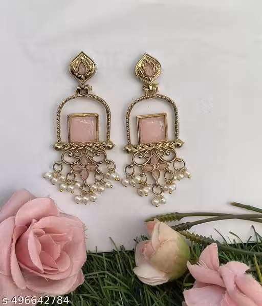 Latest Stylish Traditional Mehndi Polish Baby Pink Jhumka Earrings for Women & Girls